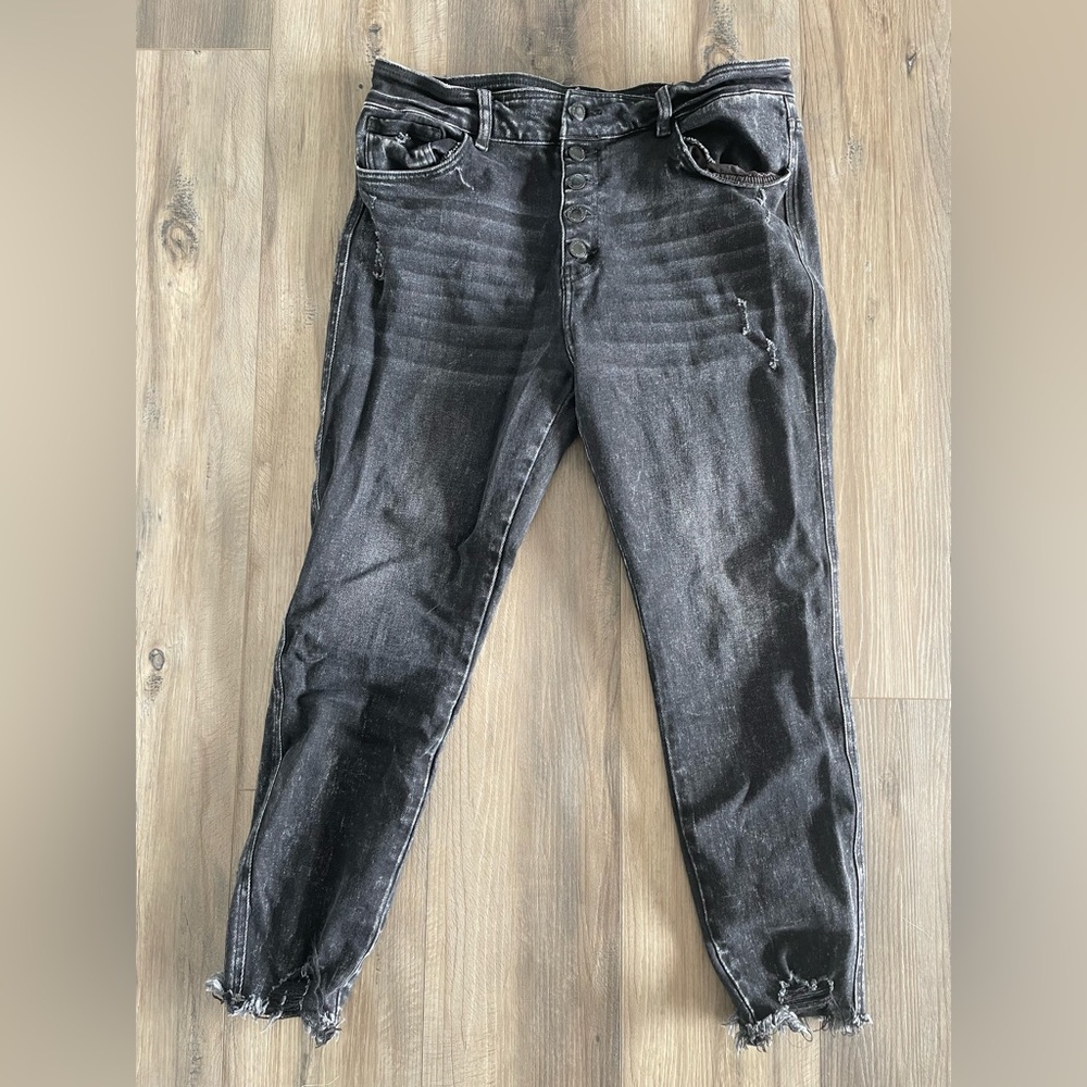 Distressed Black Kancan Ankle Skinny High Rise Jean